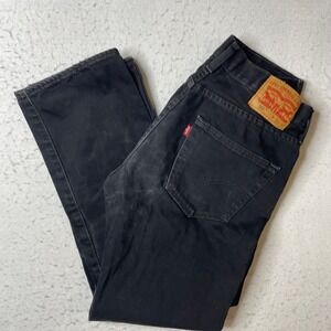 Levis 501 Mens Black Straight Leg Button Fly Denim Jeans 31x30 Distressed